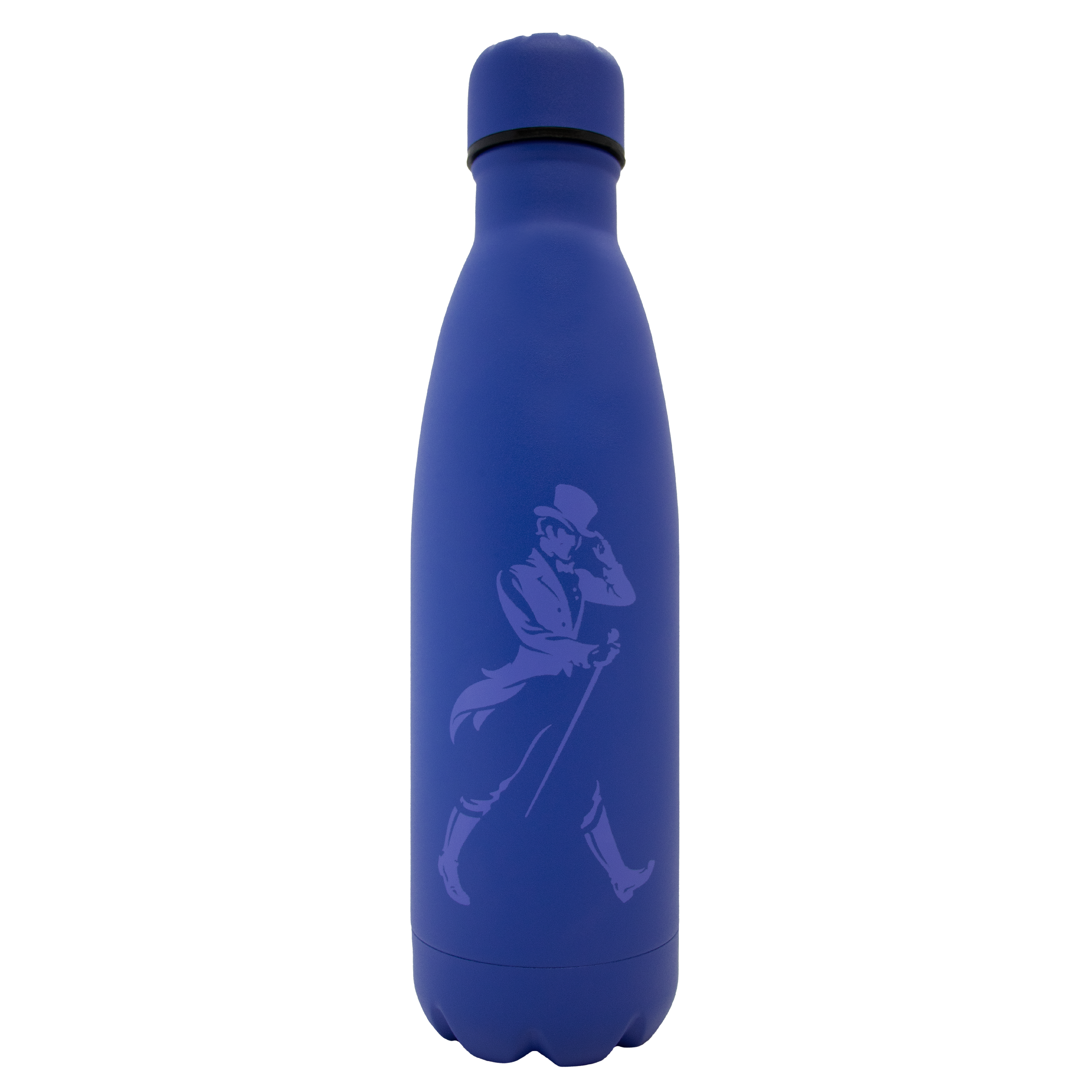 Blue Johnnie Walker water bottle with Striding Man logo.