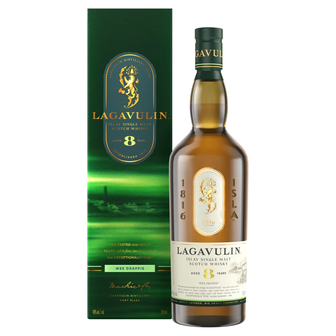 Bottle and Box - Lagavulin 8 year old single malt scotch whiskey