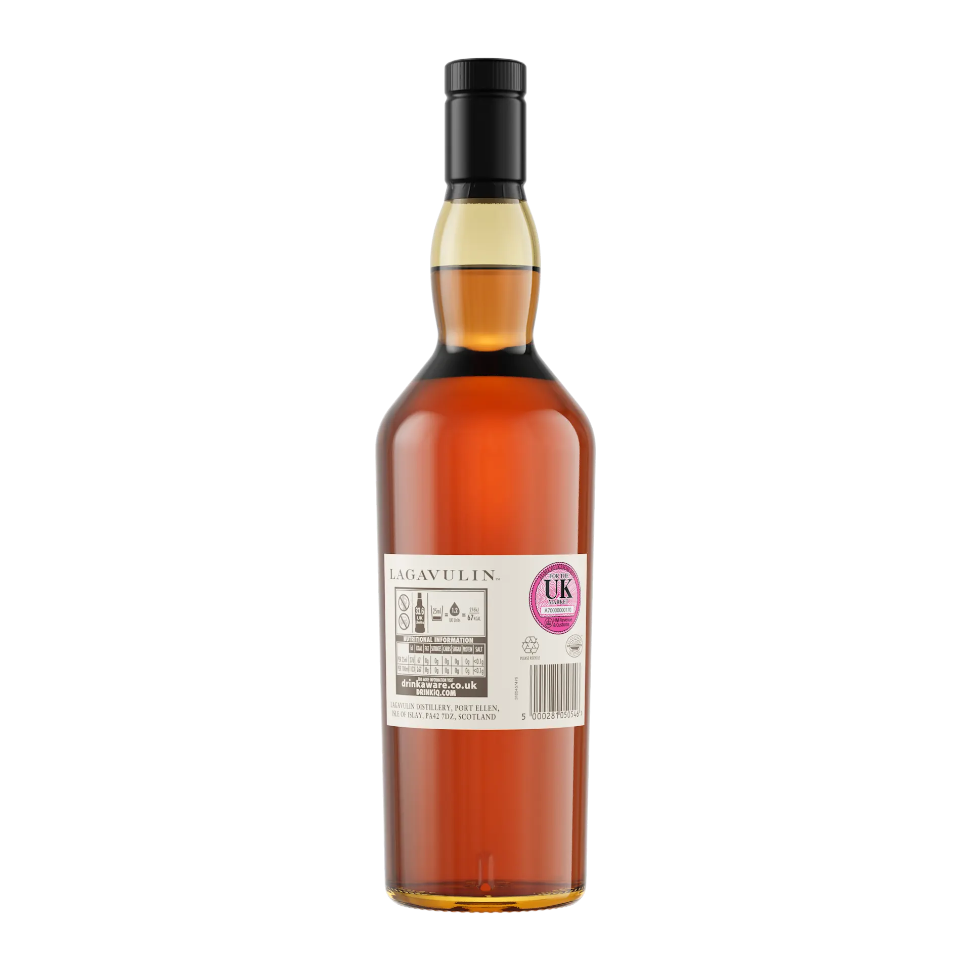Lagavulin 8 Year Old Single Malt Scotch Whisky, 70cl - Back of Bottle