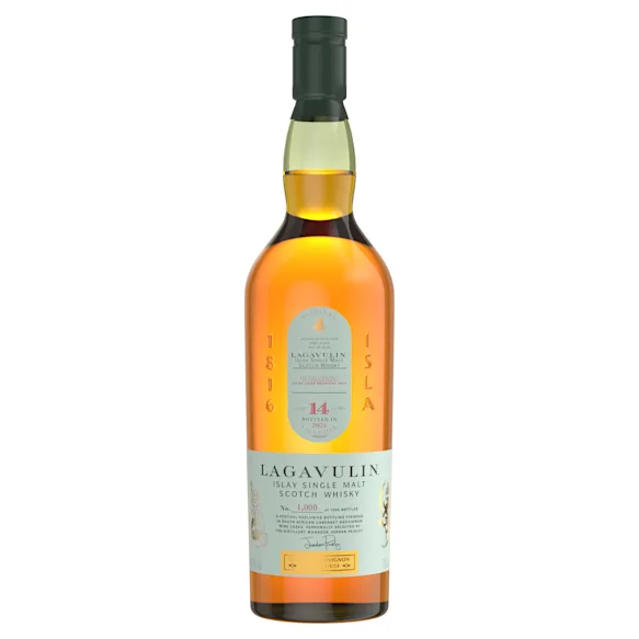 Eine Flasche Lagavulin 14 Jahre alter Islay Single Malt Scotch Whisky, Teil einer limitierten Auflage von nur 1.500 Flaschen.