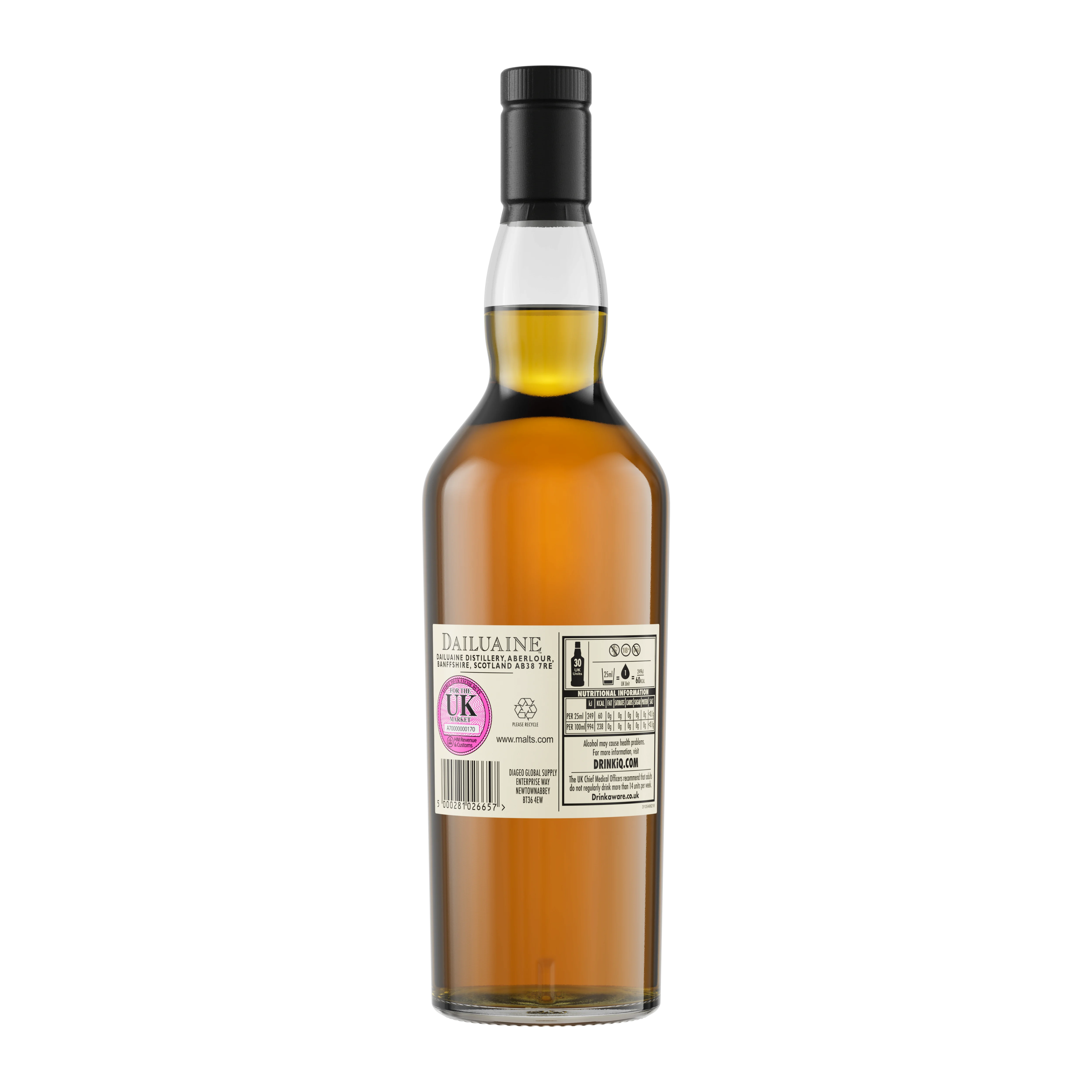Dailuaine 16 Year Old Flora & Fauna Single Malt Whisky, 70cl - Back of Bottle