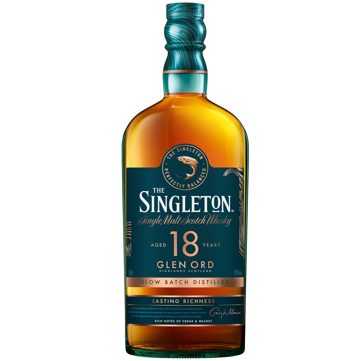 The Singleton of Glen Ord 18 Year Old Single Malt Scotch Whisky bottle with a view of the front label
