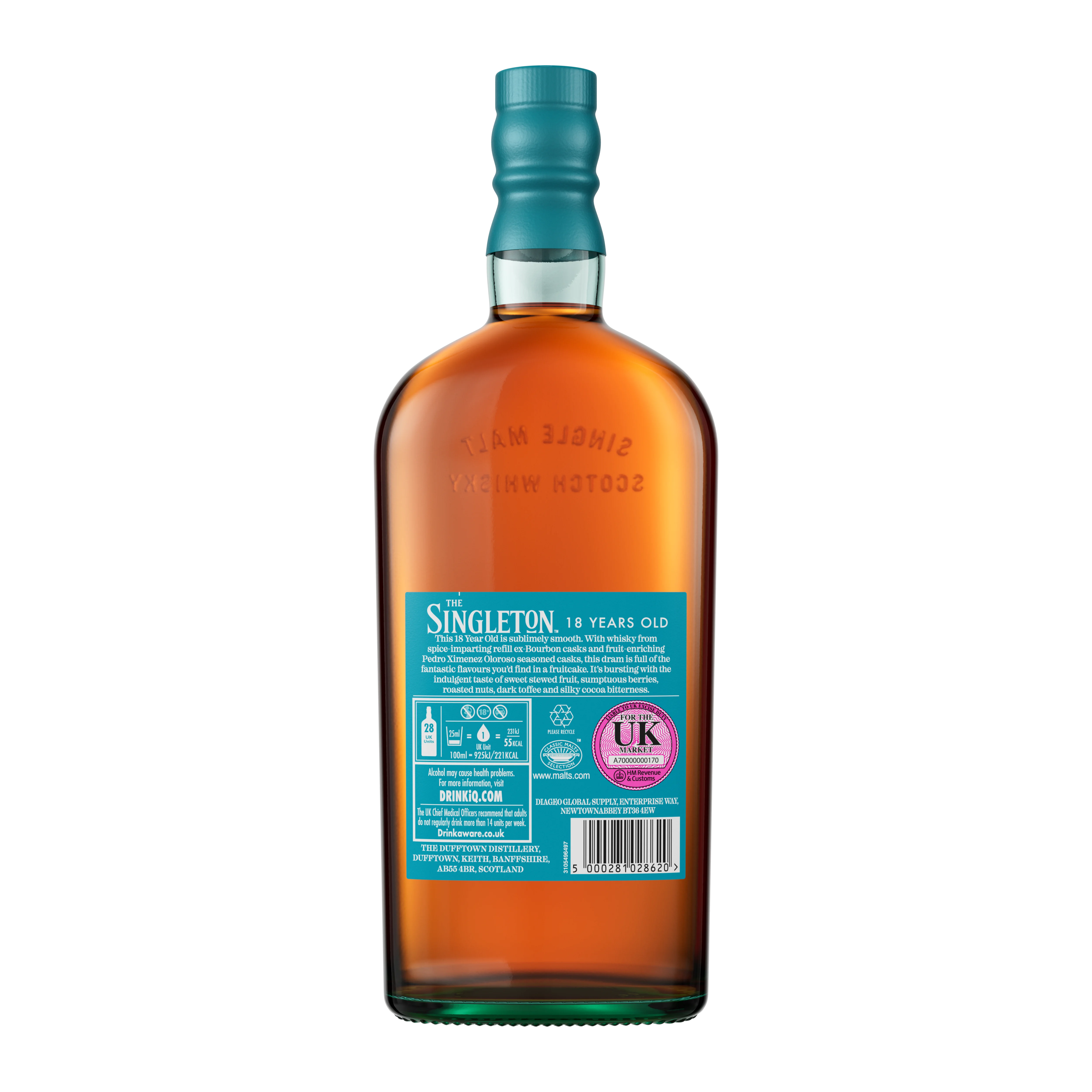 The Singleton of Dufftown 18 Year Old Single Malt Scotch Whisky, 70cl - Back of Bottle