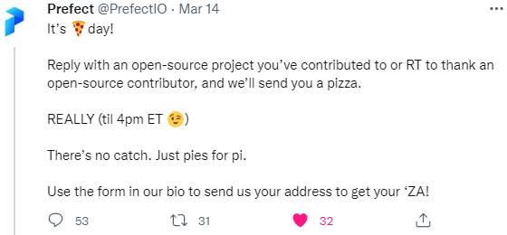 Pizza Giveaway Tweet