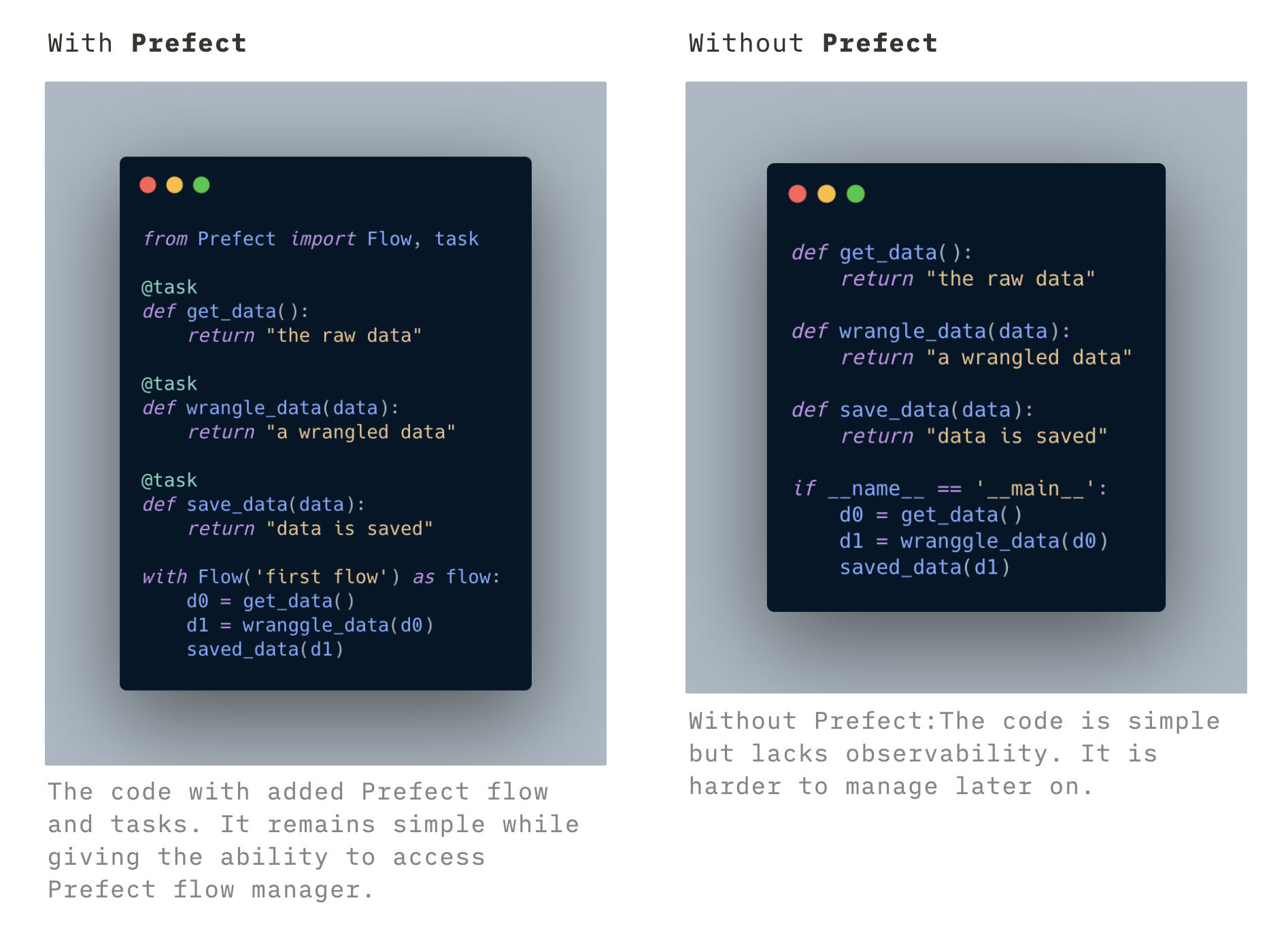 flows with vs without prefect