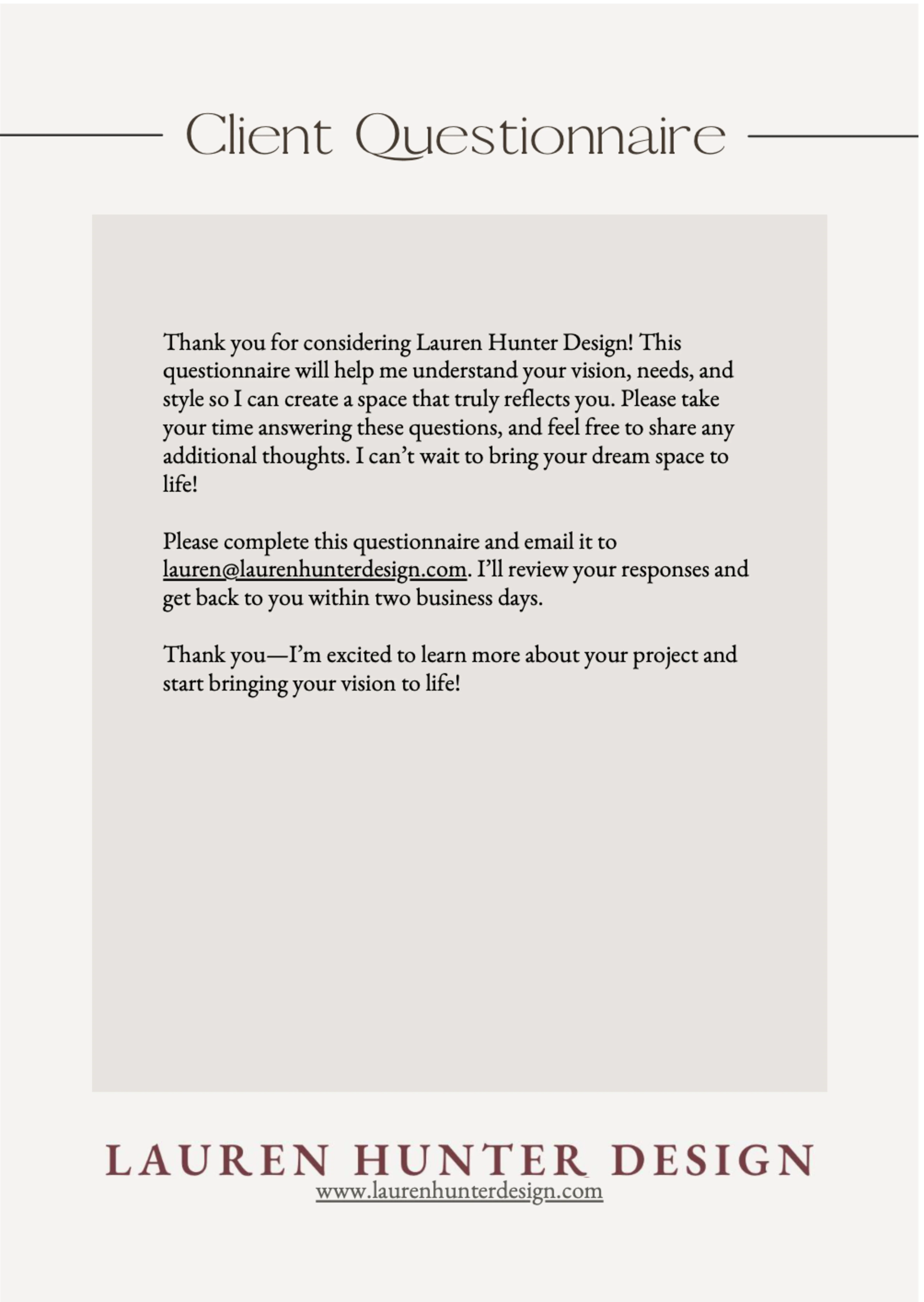 CLIENT QUESTIONNAIRE