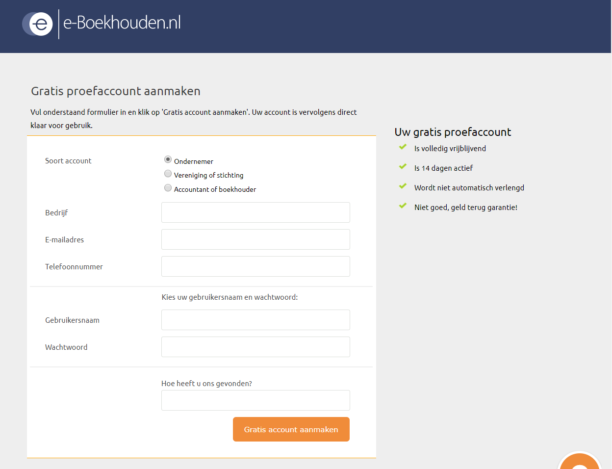 Proef account aanmaken op e-boekhouden