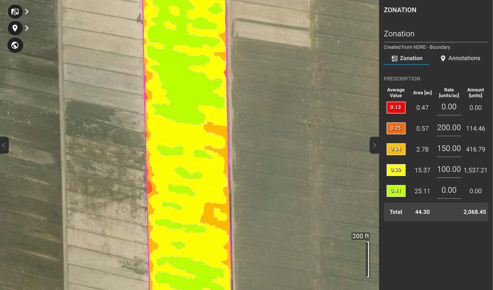 Mapa de zonificación Pix4Dfields