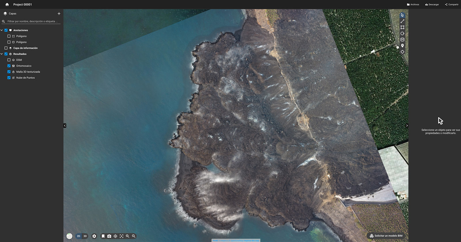 El flujo de lava del volcan a La Palma