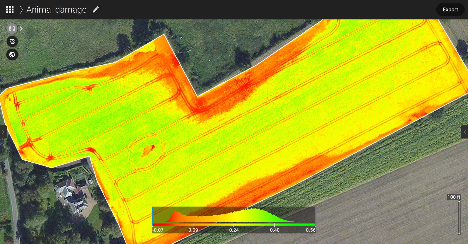 precision agriculture index map of a canola field