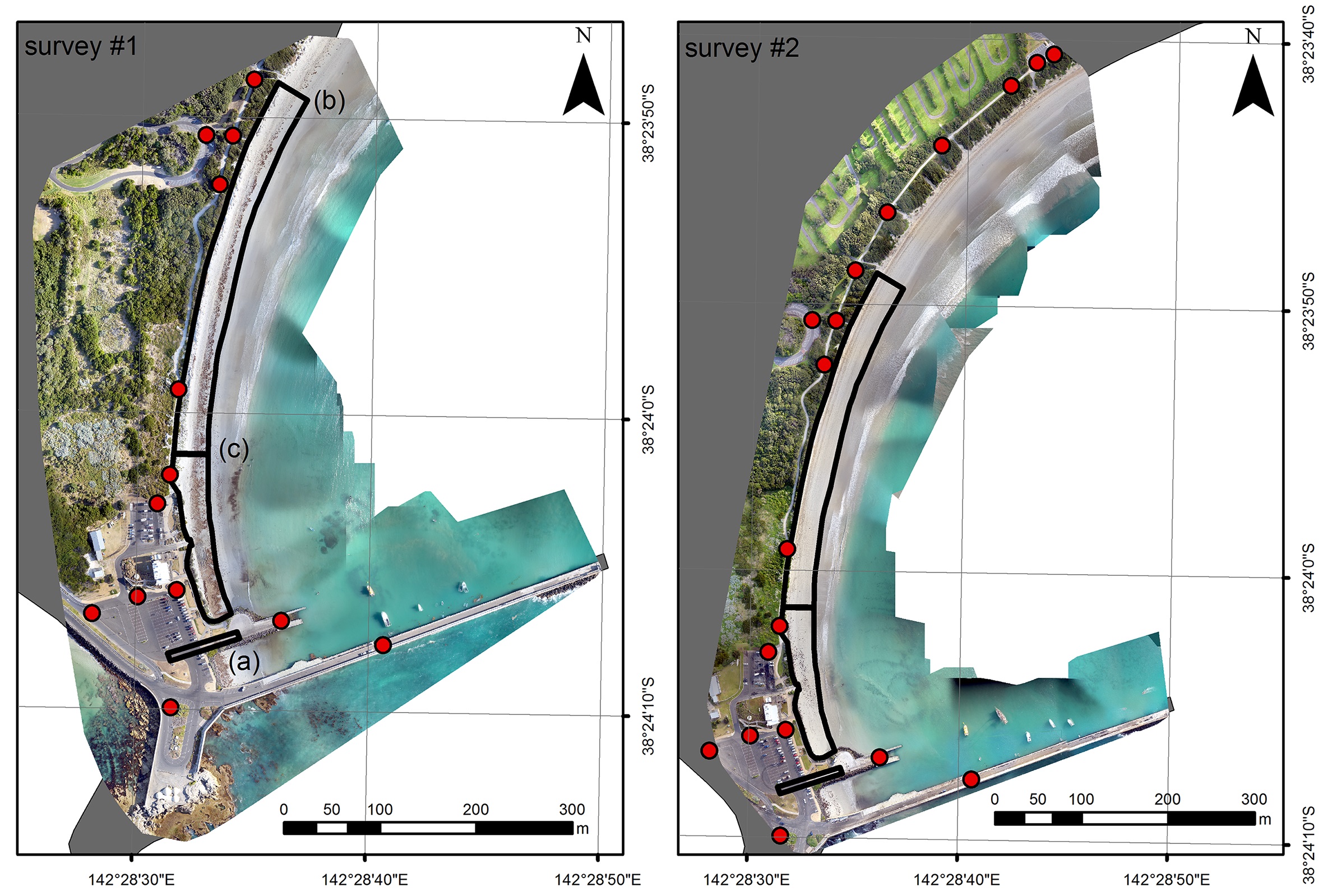 Side by side images showing the area mapped and GCPs.