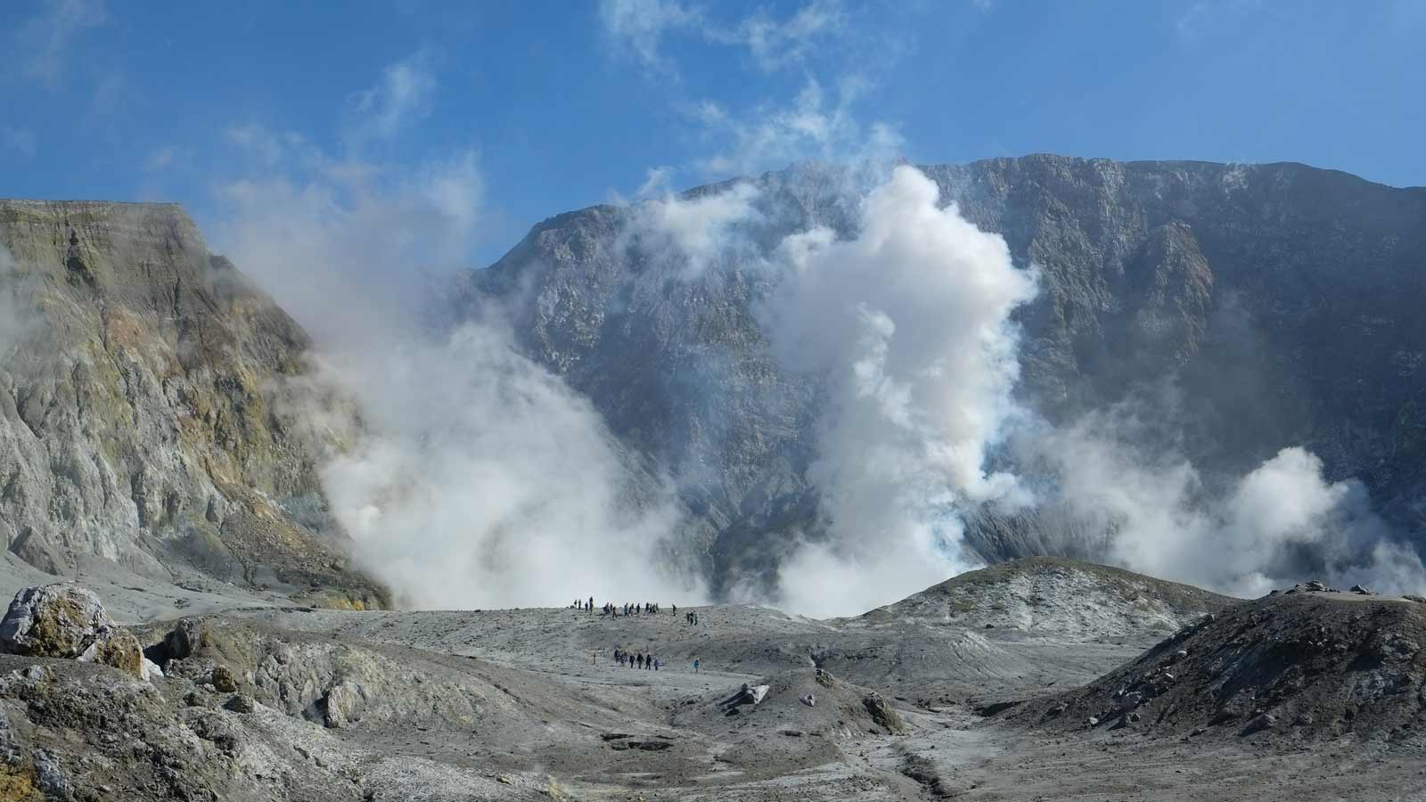 volcanic plume rising over white island new zealand