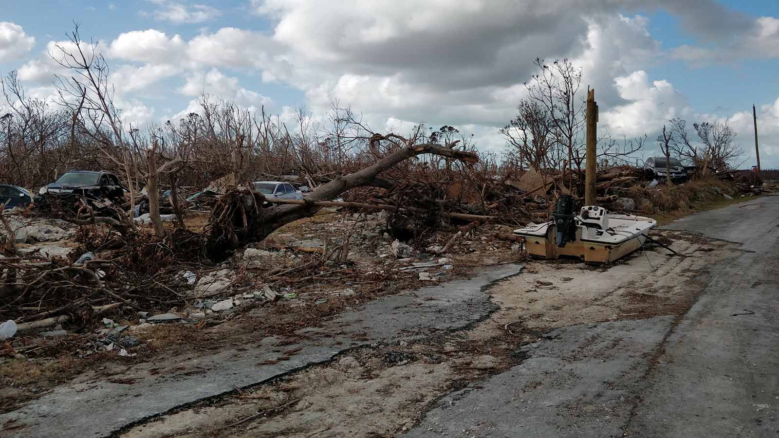Damage-to-cars,-boats-and-the-road-after-Hurricane-Dorian