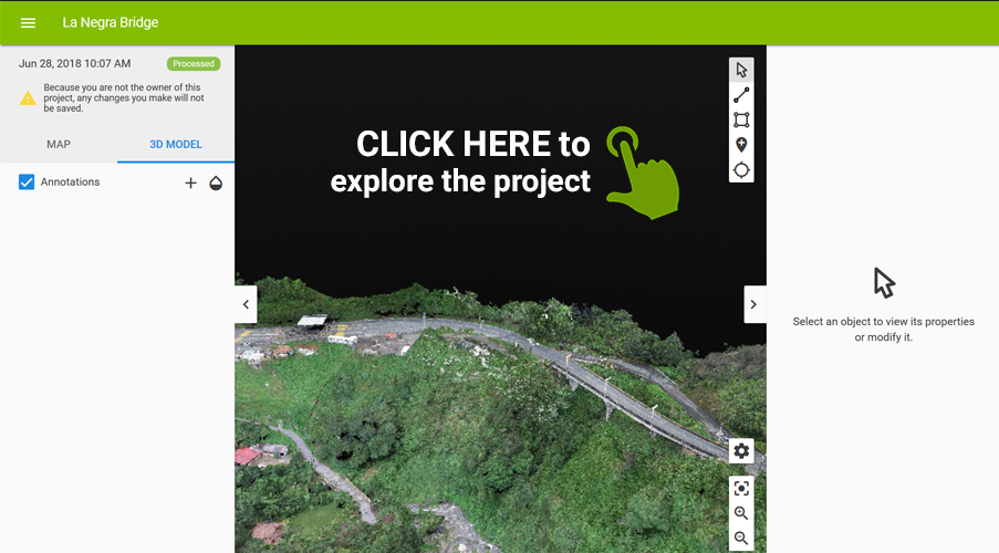 Die 3D-Karte des La Negra-Brückenbauprojekts ansehen