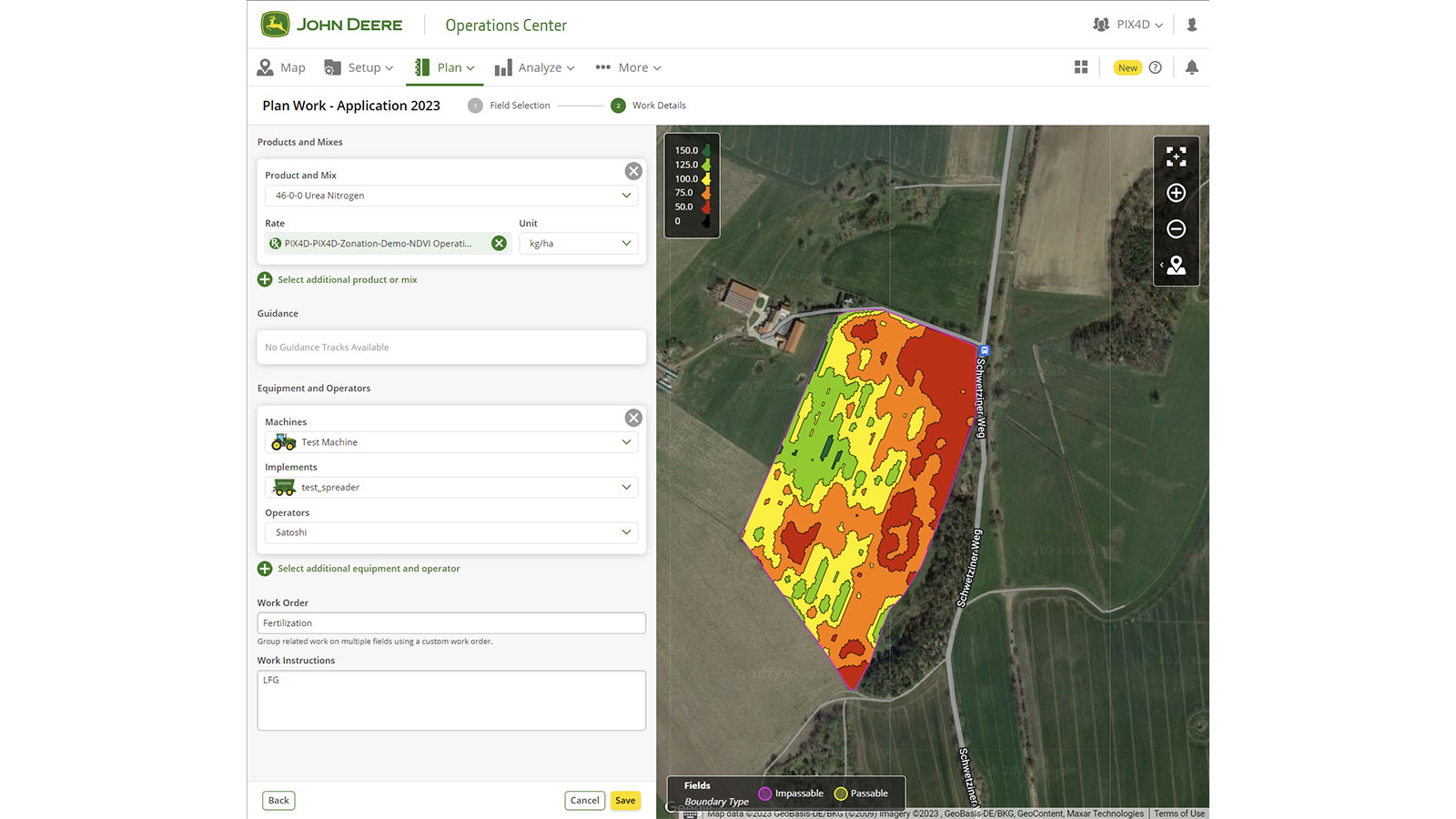 Boundaries on an drone map for agriculture