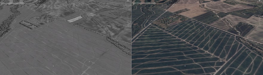 Satellite imagery on Google Earth shows the change of planting layout