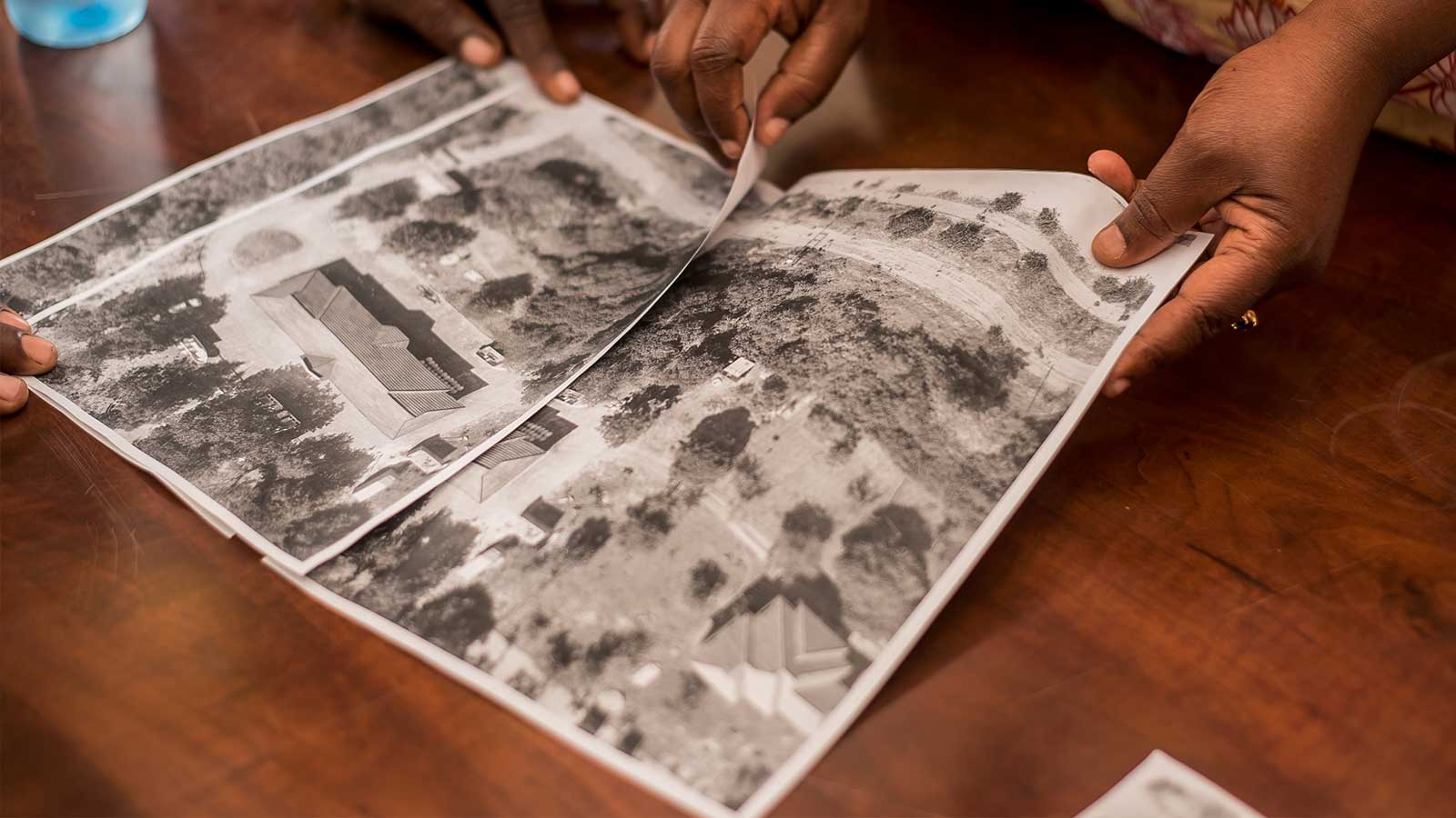 A printed orthomosaic on a table