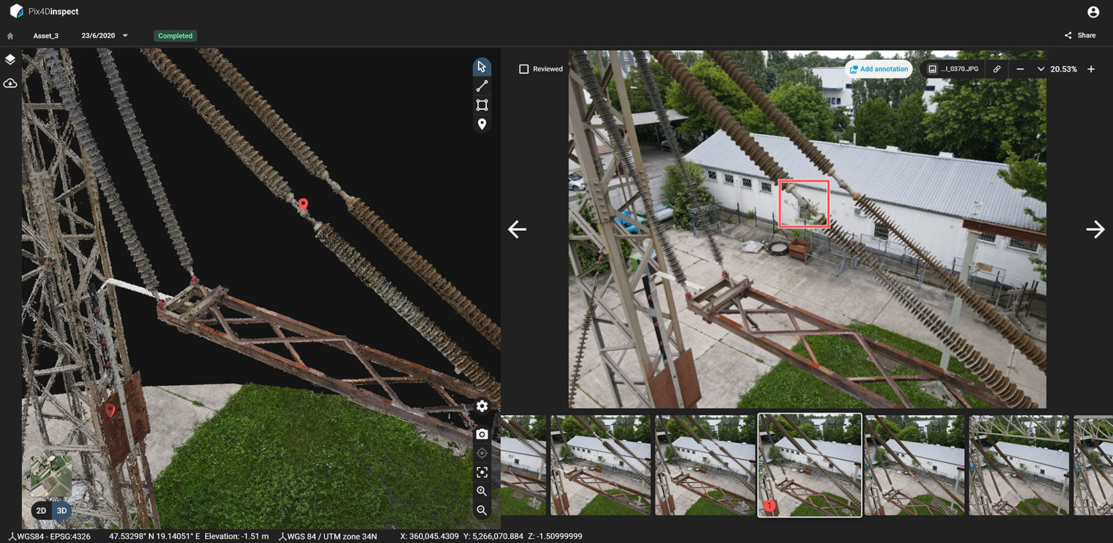 point cloud of the power line