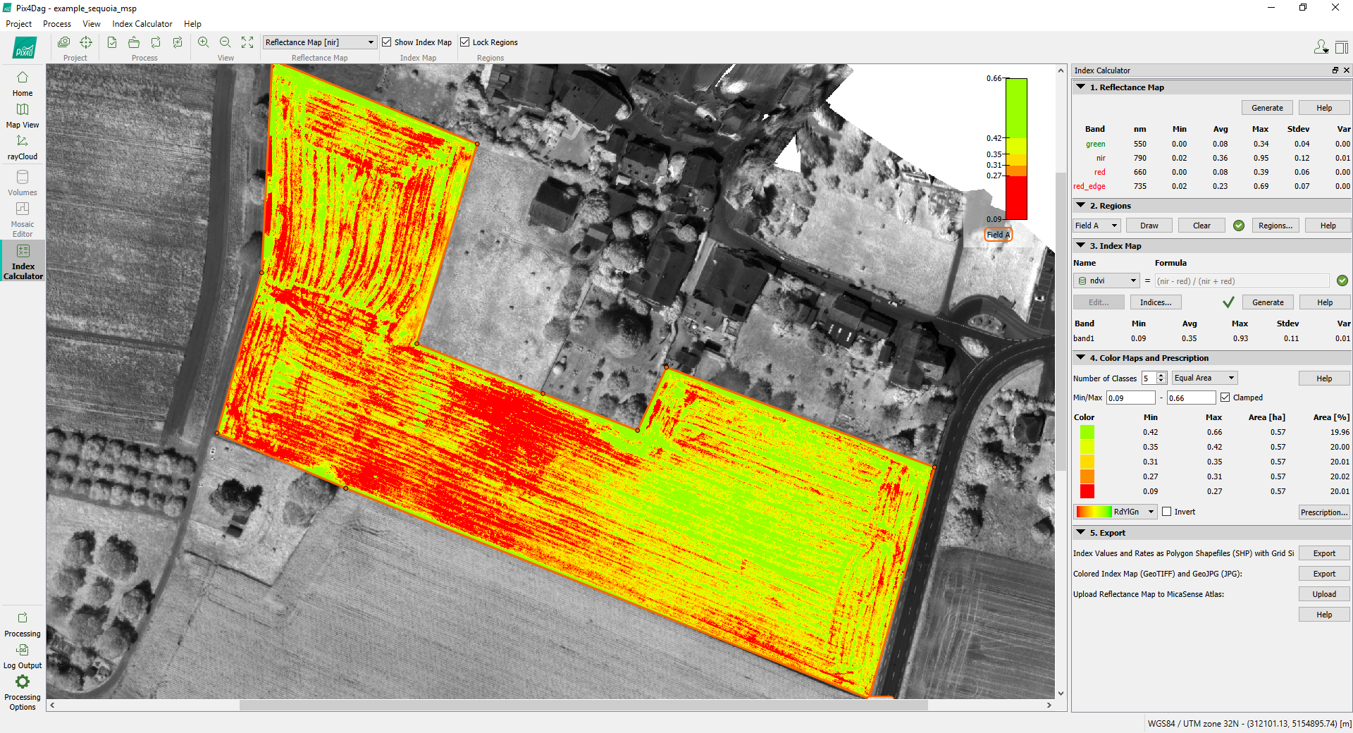 Vegetation index example generated with Pix4D