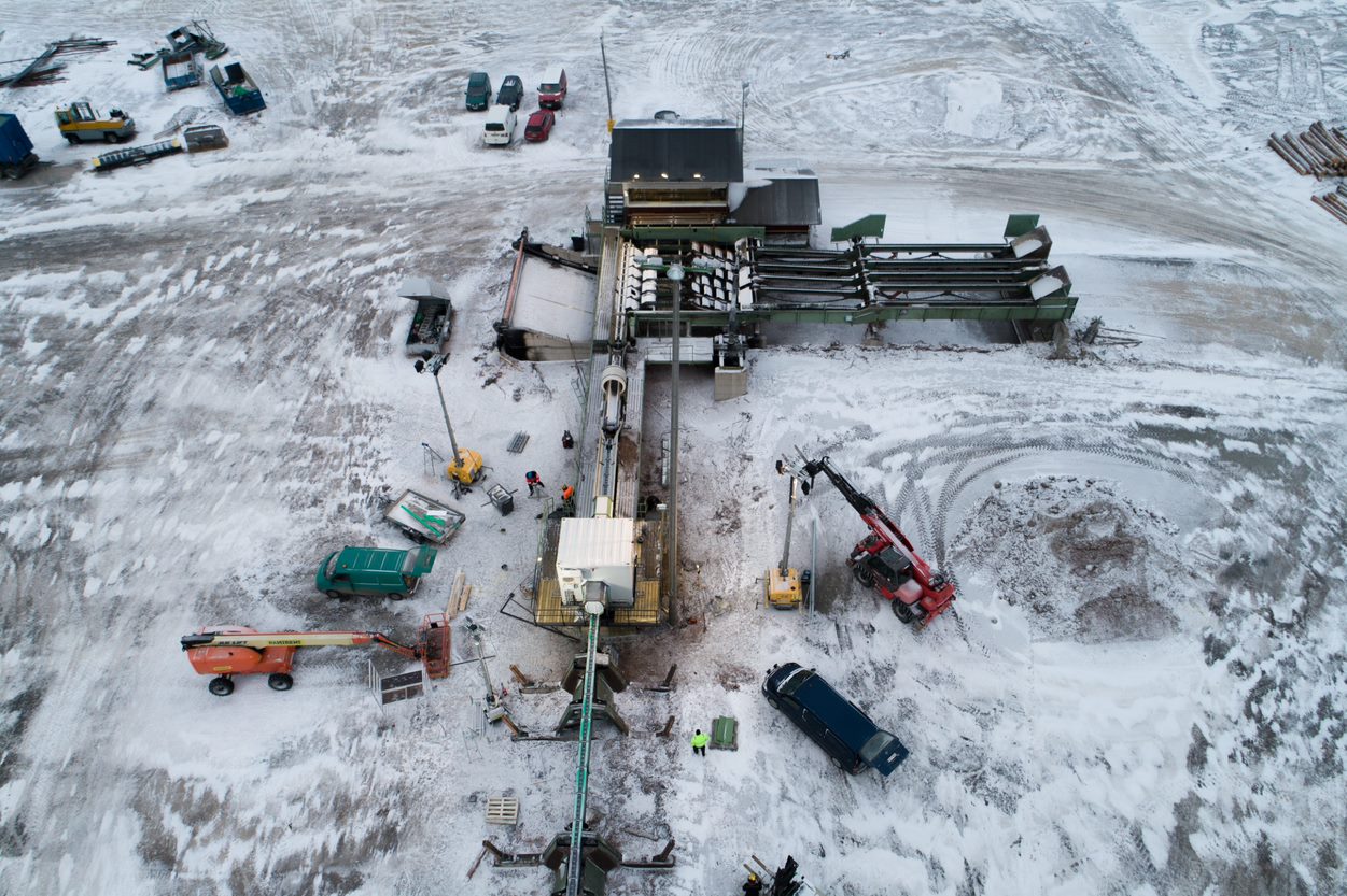 Image of machinery being installed taken with a drone