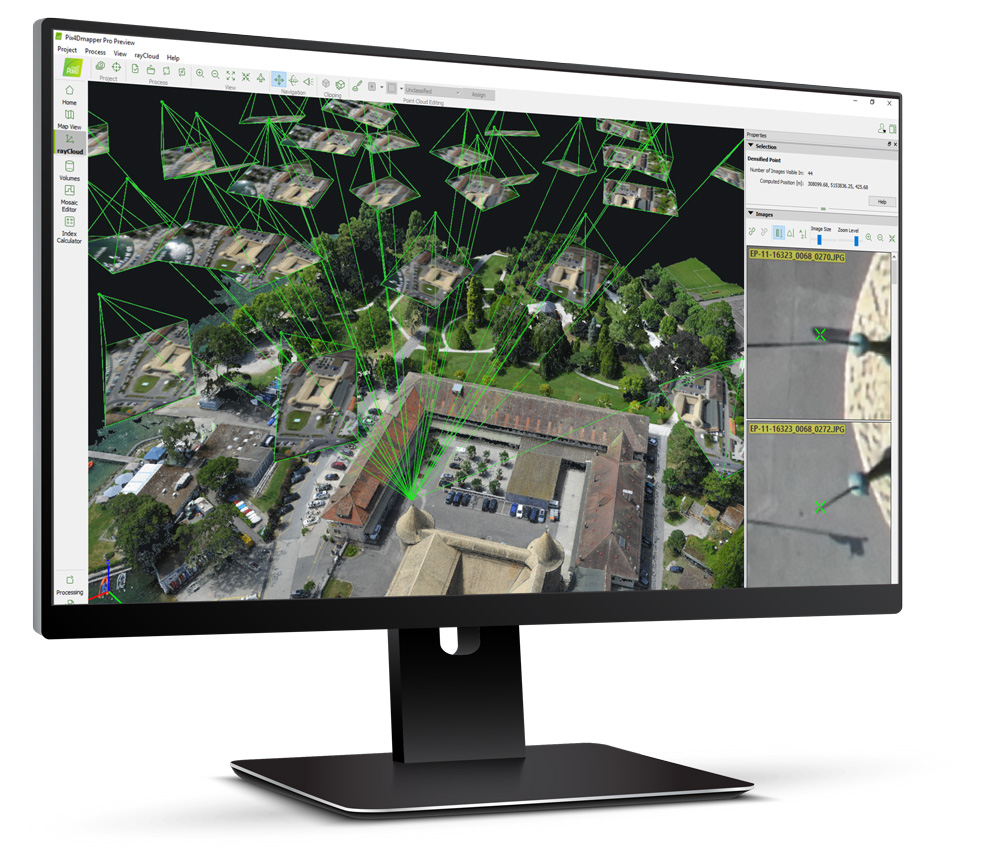 Pix4Dmapper photogrammetry software with rayCloud interface
