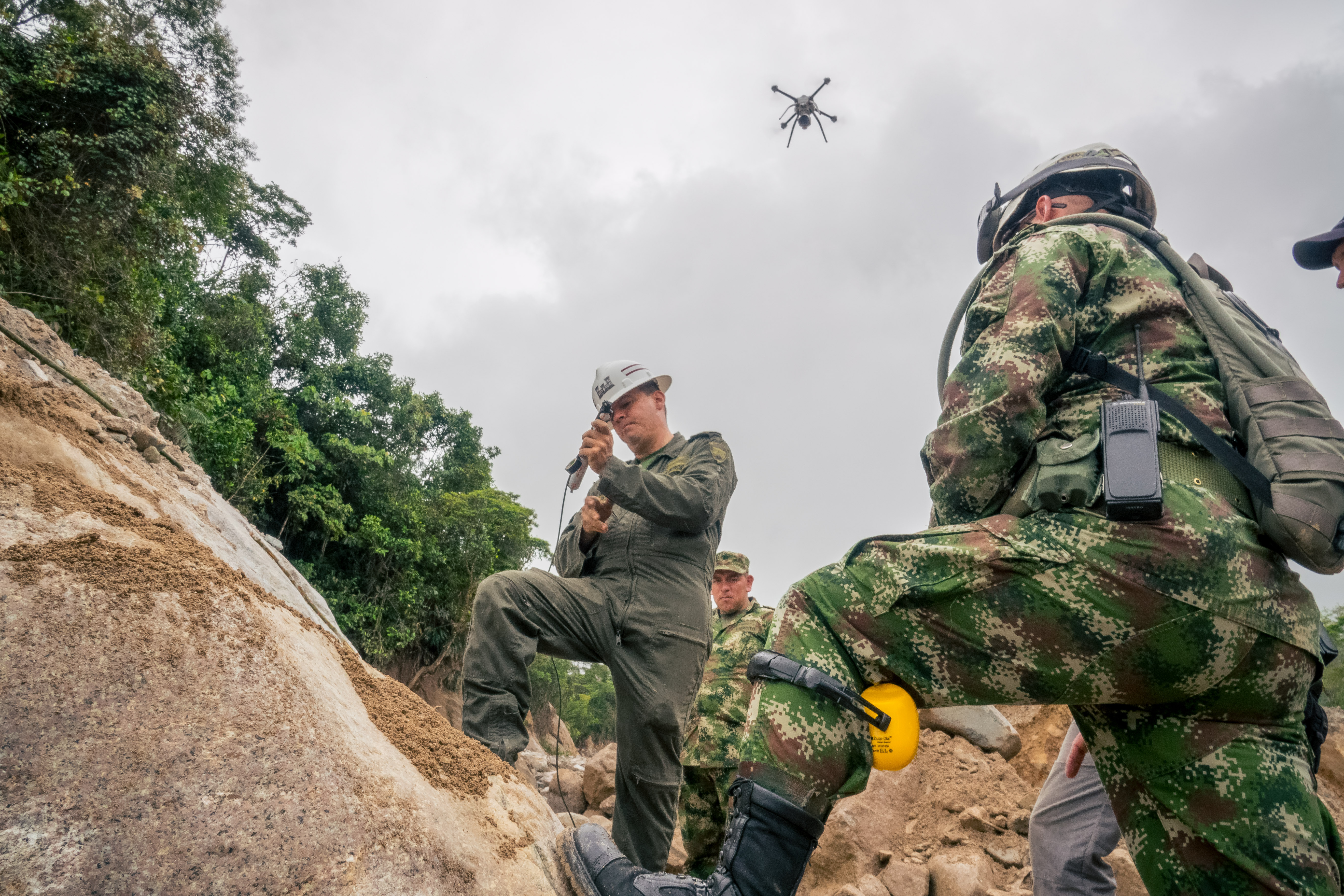 Military and medics using drones in landslides