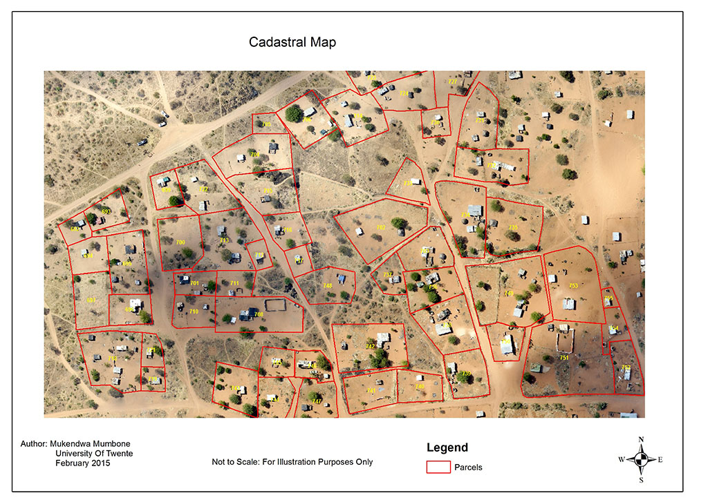 Cadastral map showing the lines between land parcels.