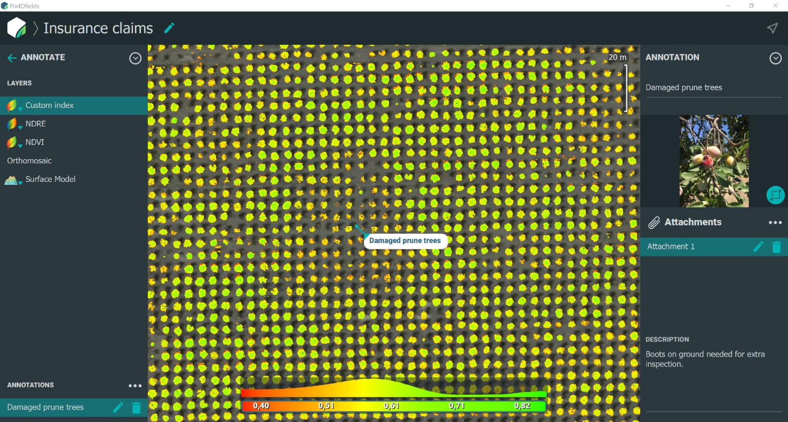 Pix4Dfields 1.4 Attachments for annotations