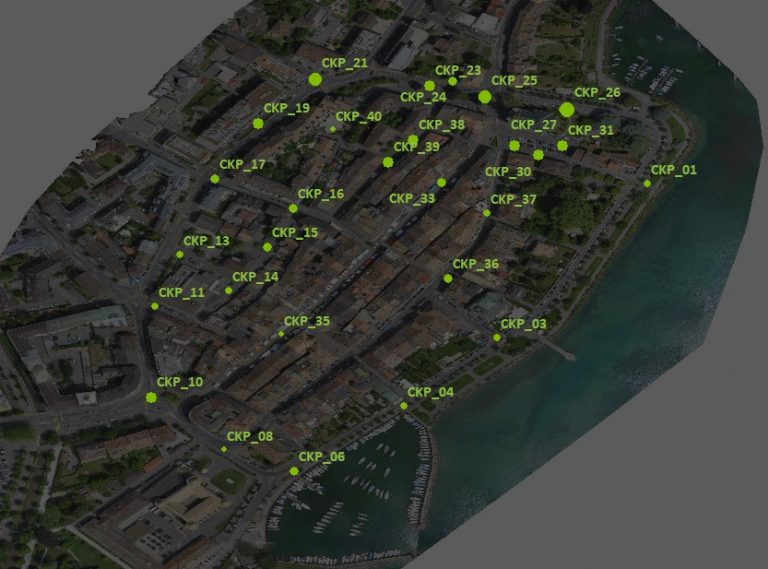 check points marked in green and the size refers to the error values