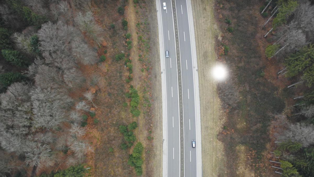 Aerial photo of a highway taken from a drone.