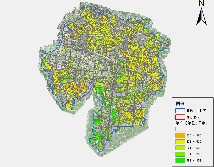 Rice yield distribution map of Yuanmatou Village, Zhijiang City