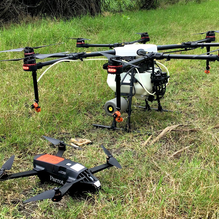 DJI Agras MG-1P drone used for spraying of sugarcane