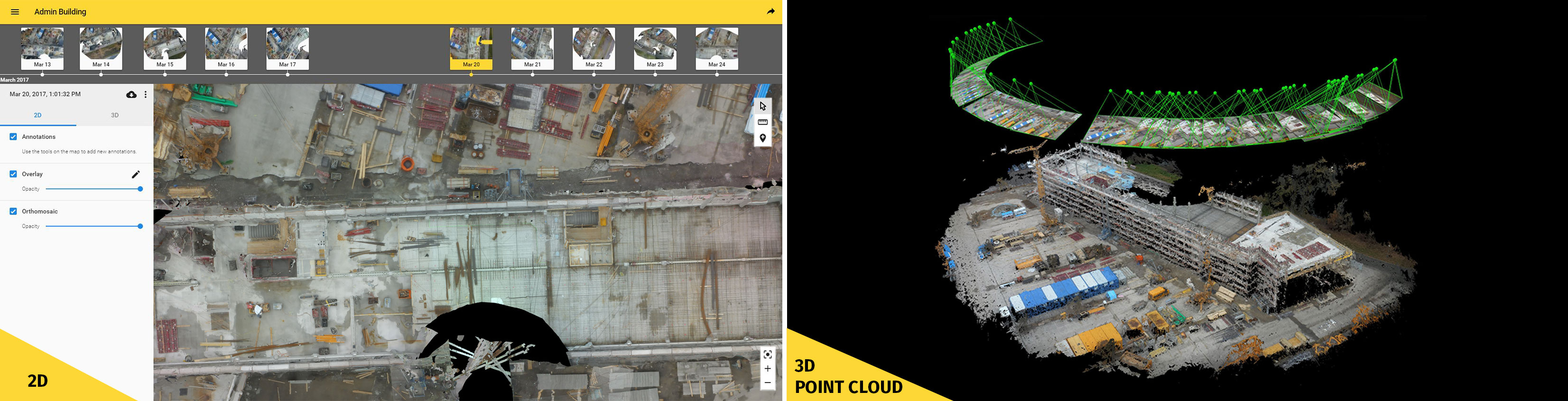 Image of a 2D timeline and 3D point cloud.