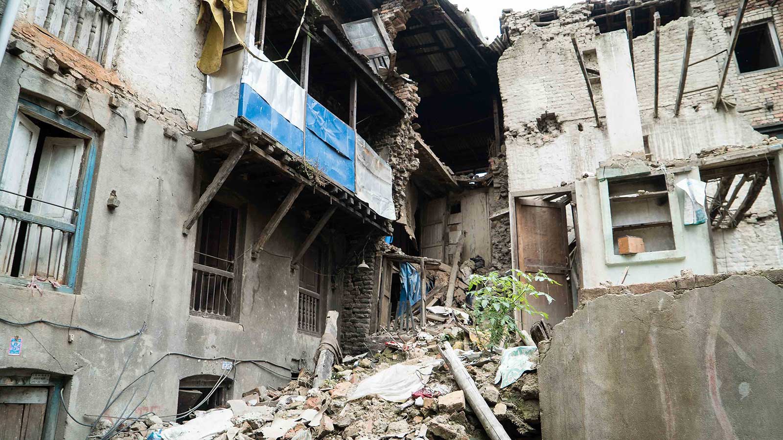 Collapsed buildings in Nepal