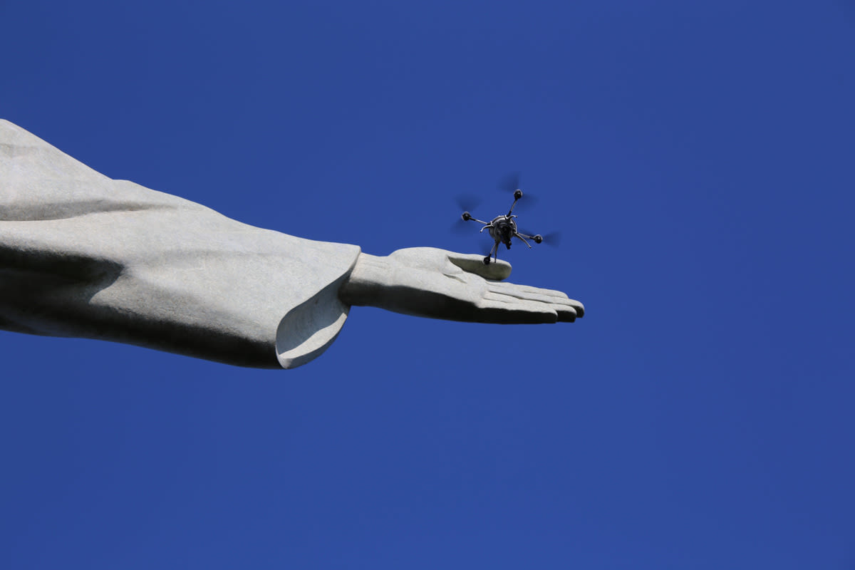 Drone flying near Christ the Redeemer statue in Rio