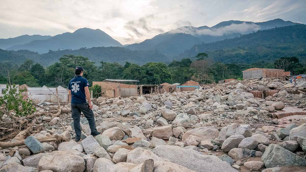 Emergency responder in Macao, Colombia after landslides