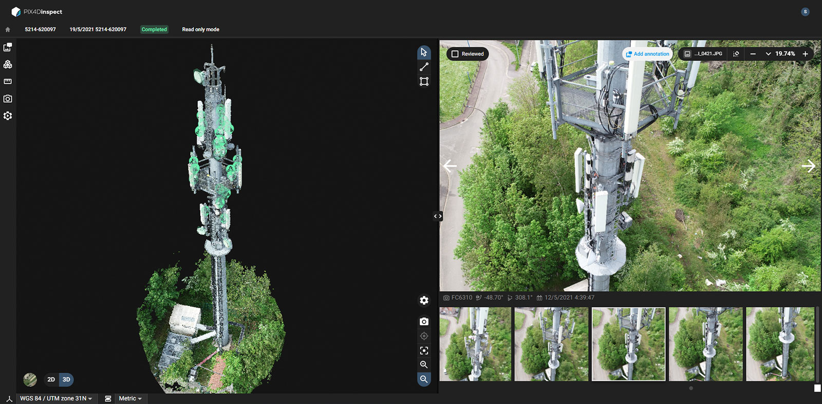 Inspecting telecom tower PIX4Dinspect