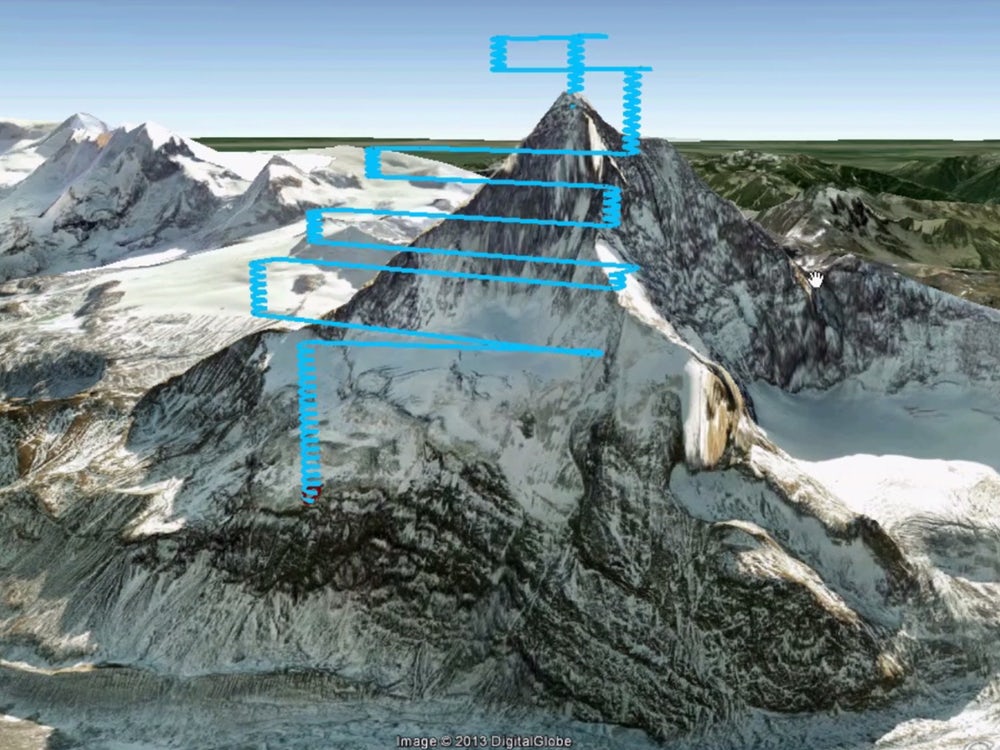 Flight plans for the drones that were launched from the top of the mountain