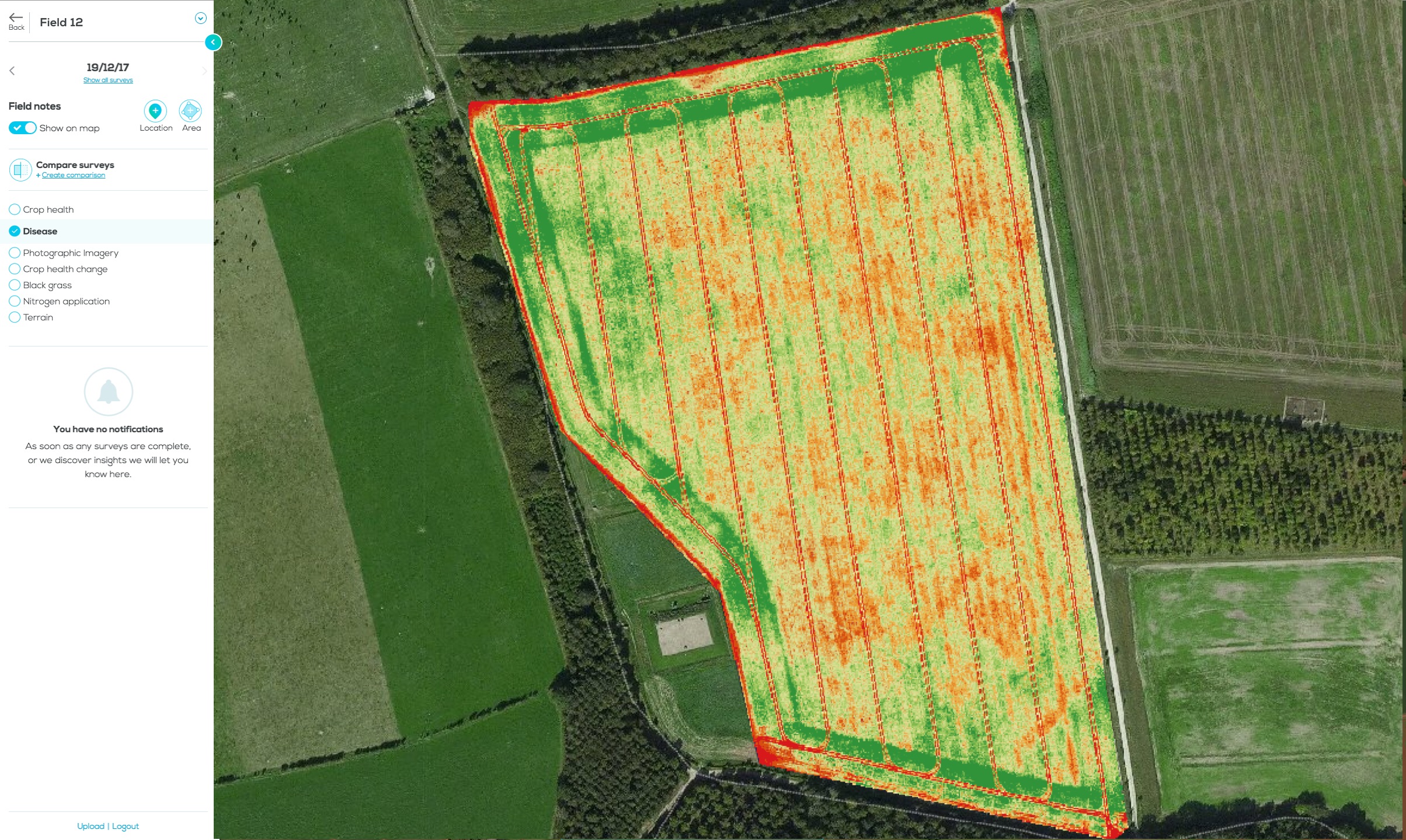 Exemplo de produtos analíticos: Mapa de classificação de doenças de ferrugem amarela