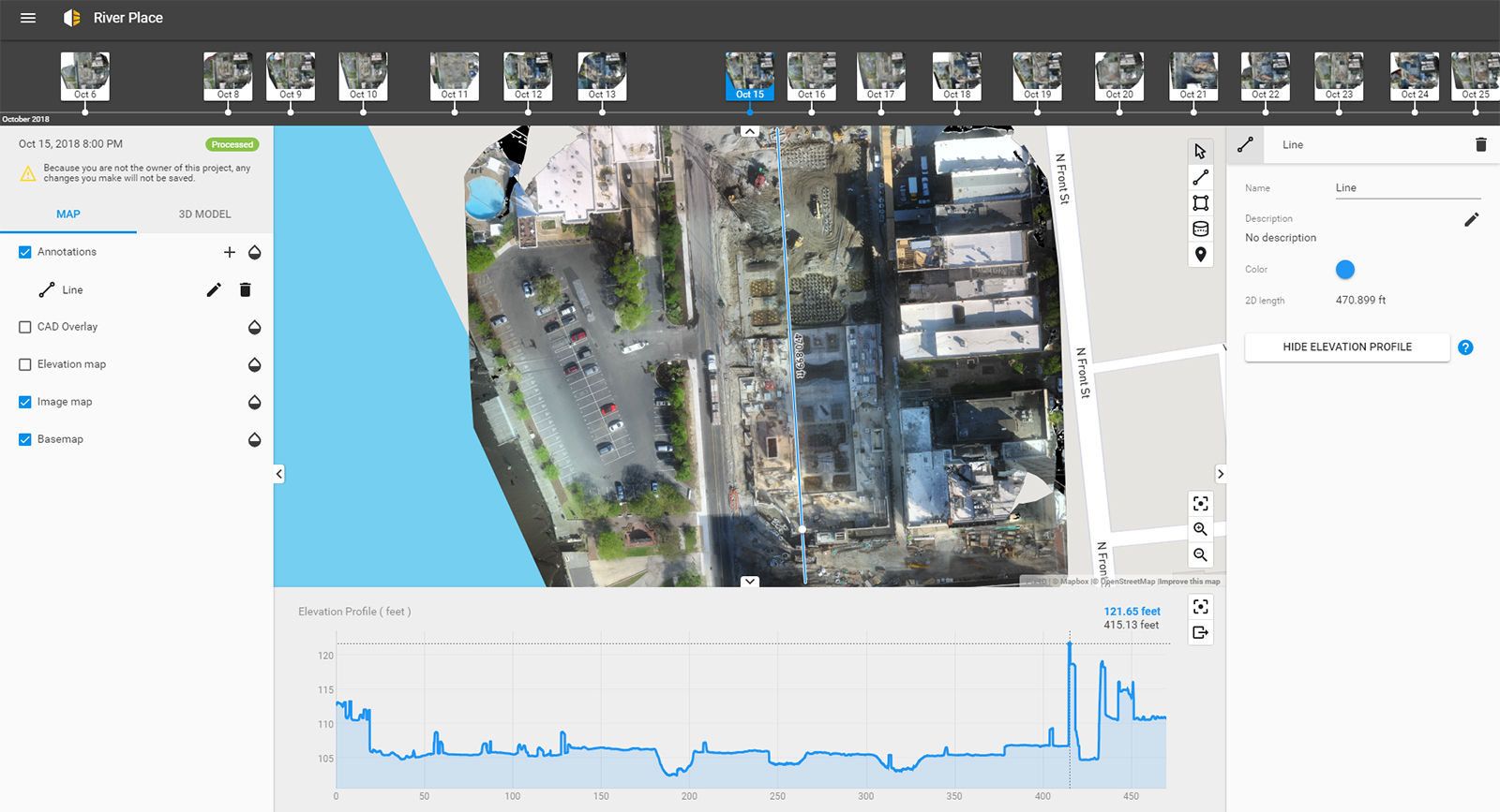 Aerial mapping of a construction project