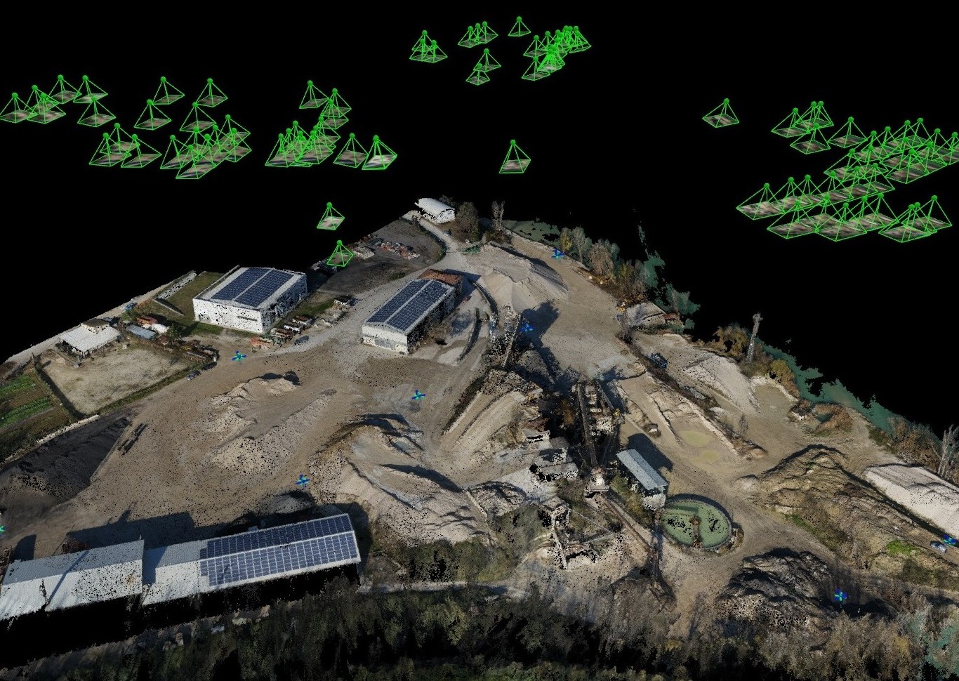 An aerial image of the stockpiles, showing the rayCloud.