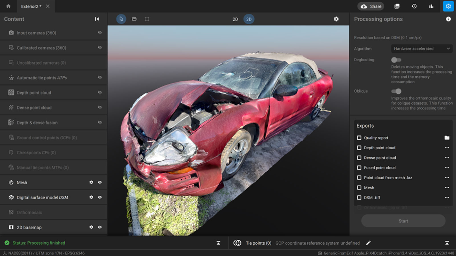 3D reconstruction of a car after a crash