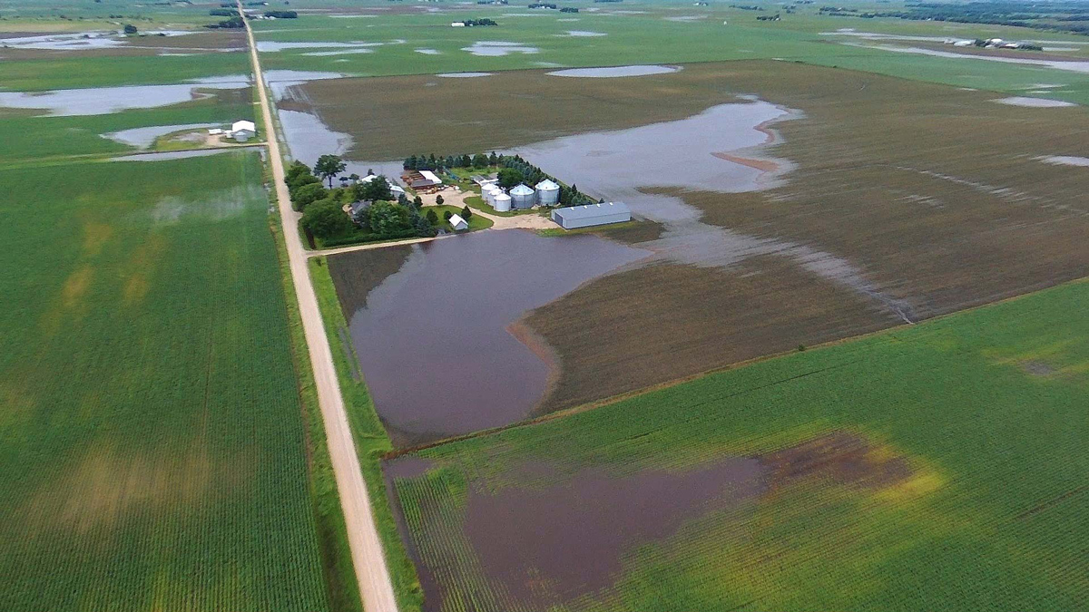 米国アイオワ州で洪水に見舞われた圃場