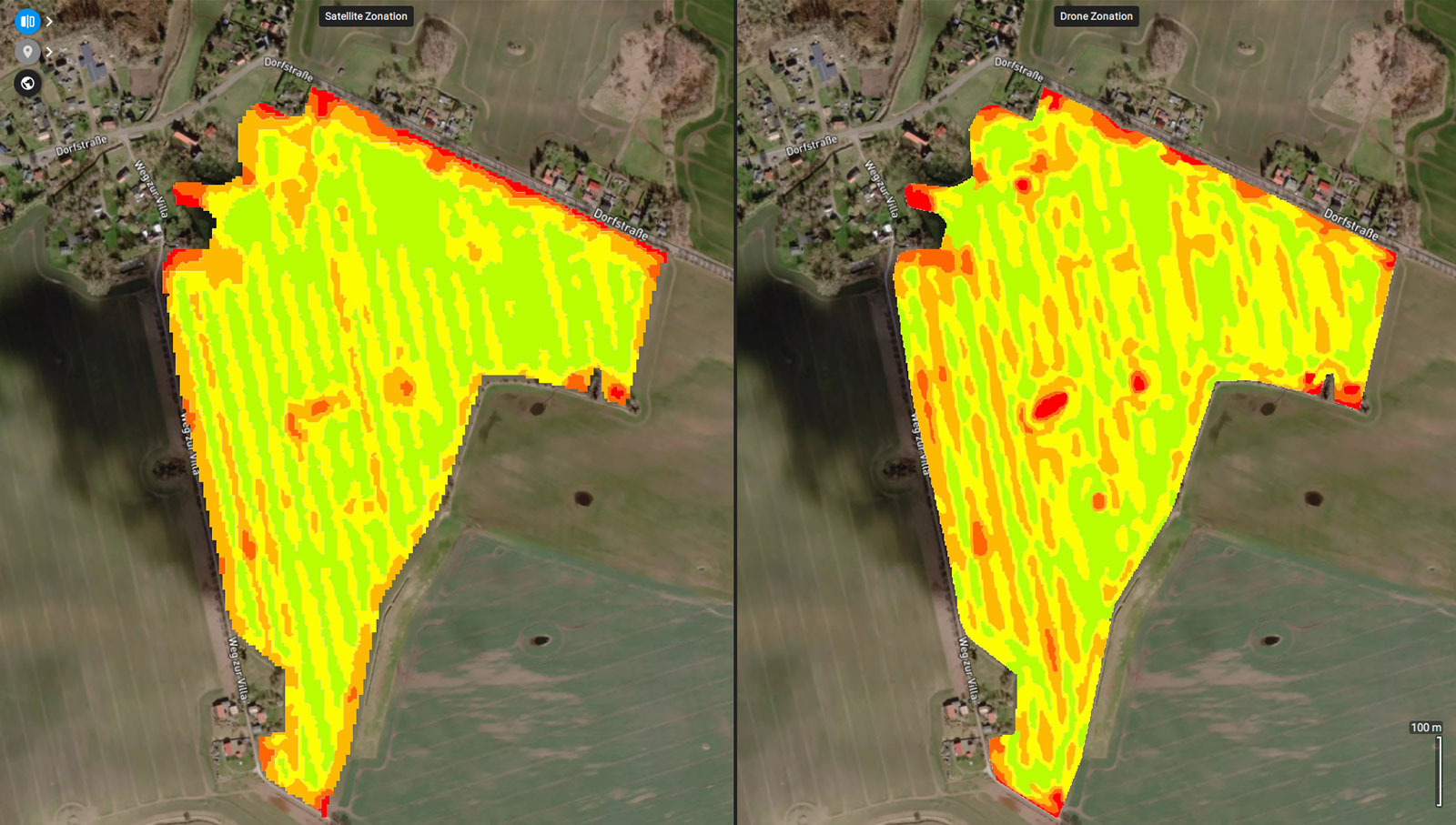 Left and right comparison images showing the satellite data import