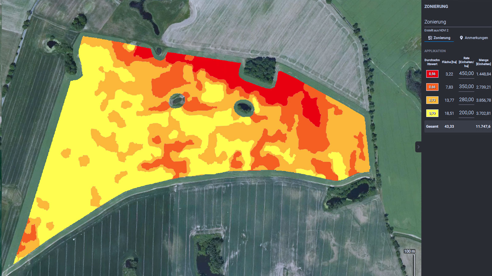 Pix4dfields Zonierung in 4 Abstufungen