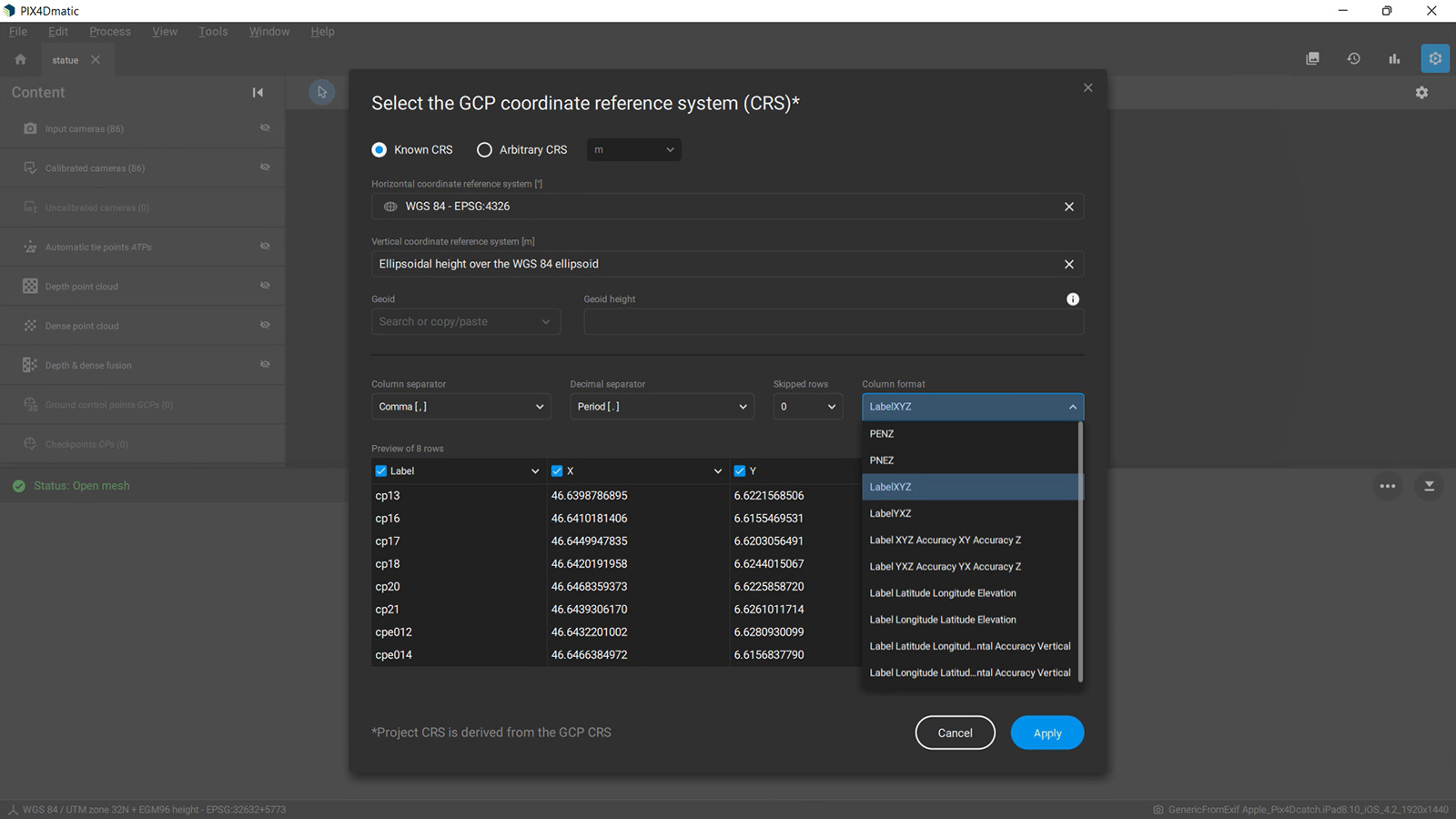 GCP import with PIX4Dmatic