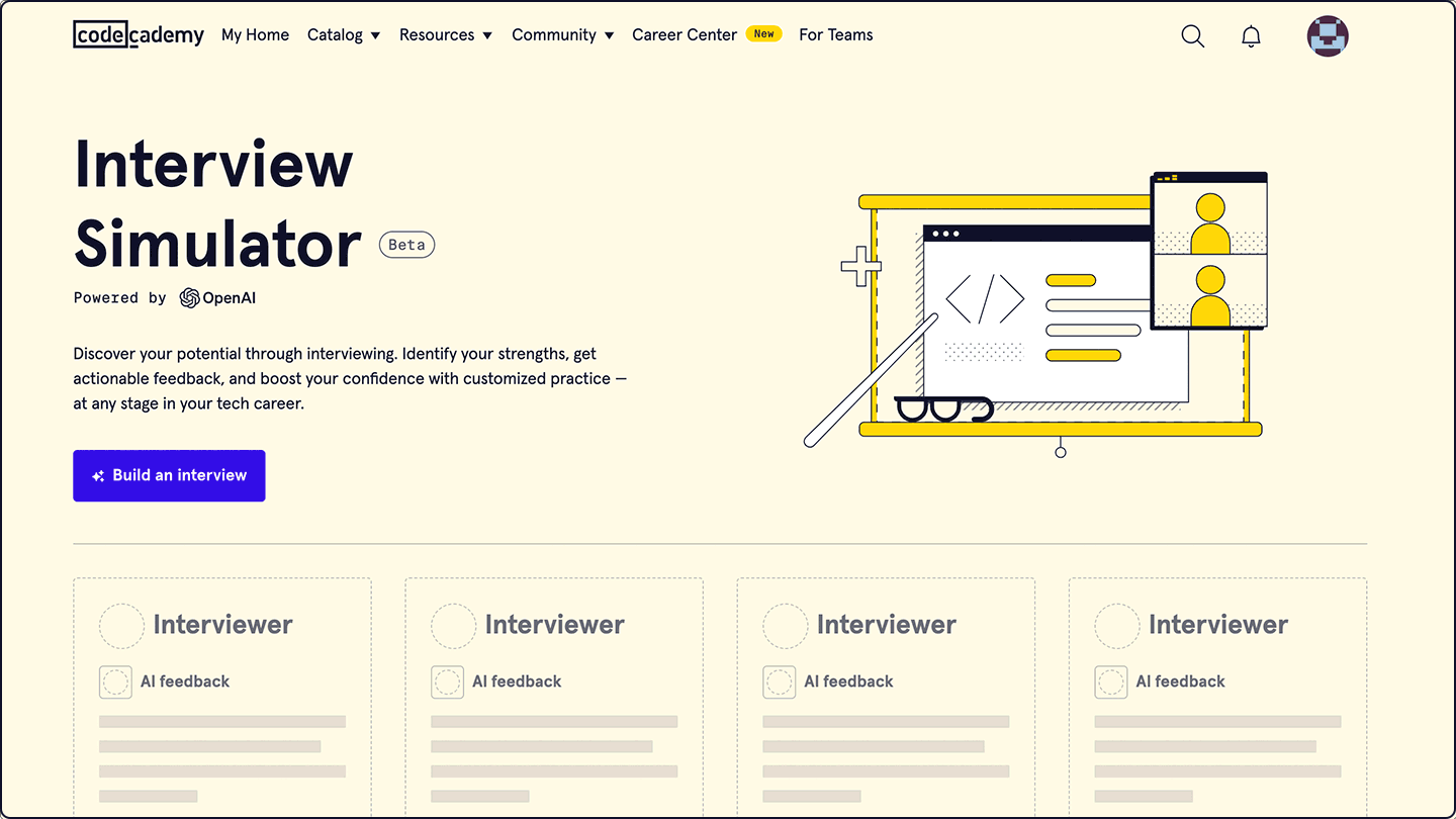 Animated GIF of building a phone screen interview using Codecademy's Interview Simulator