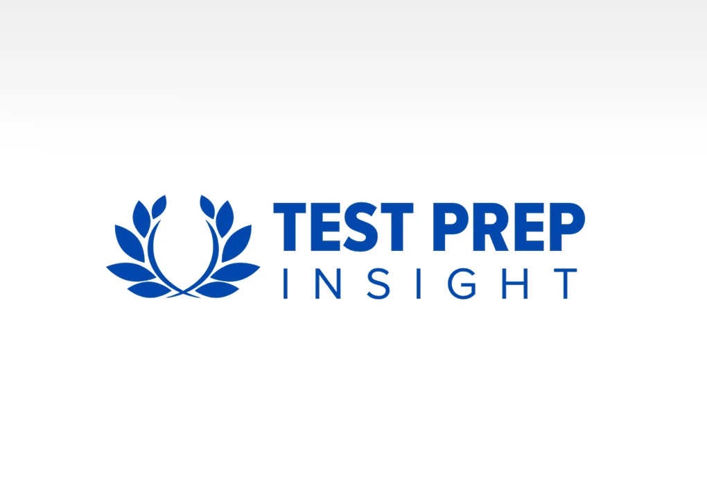 Test Prep Insight logo featuring blue laurel wreath and bold text on white background.