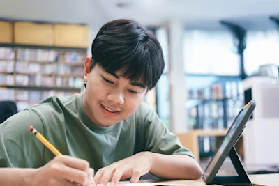 A boy studying