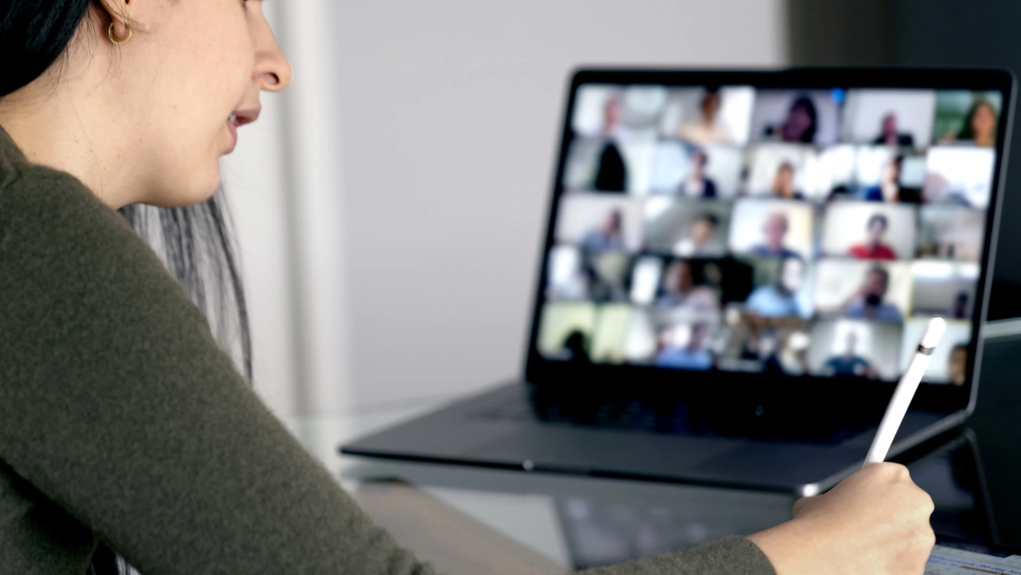 Female student in a online class at a computer